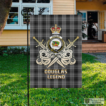 Douglas Grey Tartan Flag with Clan Crest and the Golden Sword of Courageous Legacy