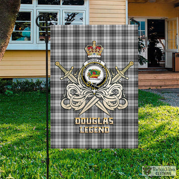 Douglas Grey Modern Tartan Flag with Clan Crest and the Golden Sword of Courageous Legacy