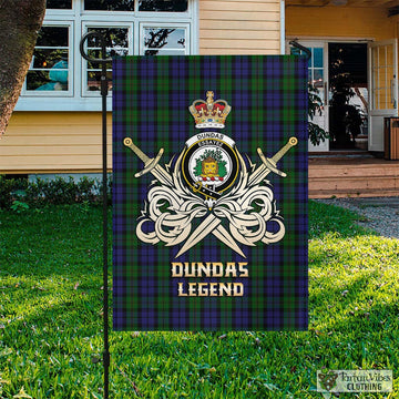 Dundas Tartan Garden Flag with Clan Crest and the Golden Sword of Courageous Legacy