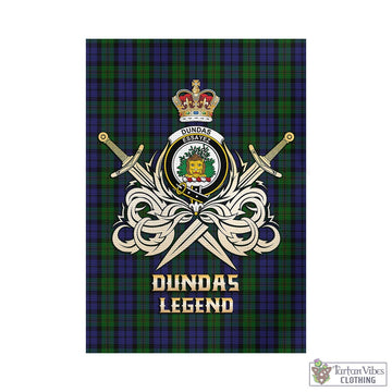 Dundas Tartan Garden Flag with Clan Crest and the Golden Sword of Courageous Legacy