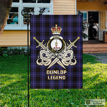 Dunlop Tartan Garden Flag with Clan Crest and the Golden Sword of Courageous Legacy