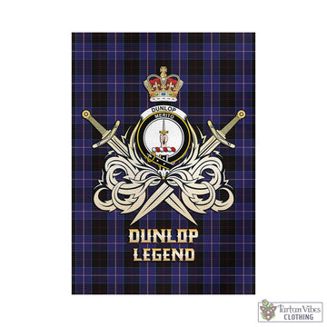 Dunlop Tartan Garden Flag with Clan Crest and the Golden Sword of Courageous Legacy