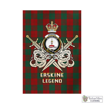 Erskine Tartan Garden Flag with Clan Crest and the Golden Sword of Courageous Legacy