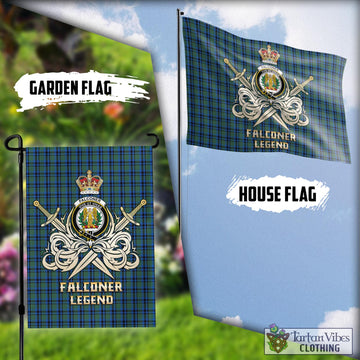 Falconer Tartan Flag with Clan Crest and the Golden Sword of Courageous Legacy