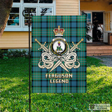 Ferguson (Fergusson) Tartan Garden Flag with Clan Crest and the Golden Sword of Courageous Legacy