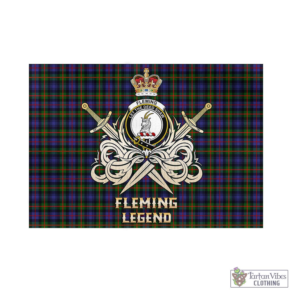 fleming-tartan-flag-with-clan-crest-and-the-golden-sword-of-courageous-legacy
