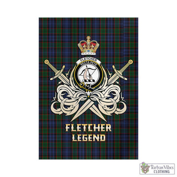 Fletcher Tartan Garden Flag with Clan Crest and the Golden Sword of Courageous Legacy