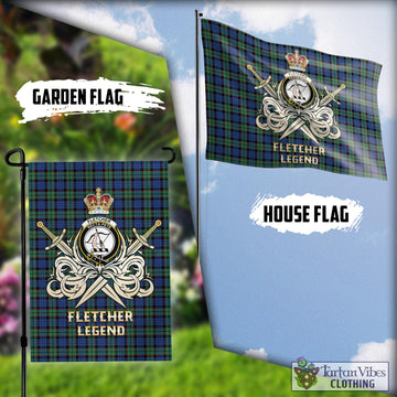 Fletcher Ancient Tartan Flag with Clan Crest and the Golden Sword of Courageous Legacy
