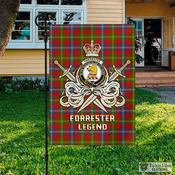 Forrester Modern Tartan Flag with Clan Crest and the Golden Sword of Courageous Legacy