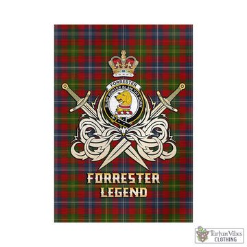 Forrester (Foster) Tartan Garden Flag with Clan Crest and the Golden Sword of Courageous Legacy