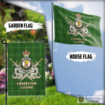 Forrester Hunting Tartan Flag with Clan Crest and the Golden Sword of Courageous Legacy