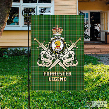 Forrester Hunting Tartan Flag with Clan Crest and the Golden Sword of Courageous Legacy