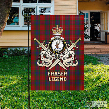 Fraser Tartan Garden Flag with Clan Crest and the Golden Sword of Courageous Legacy
