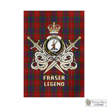 Fraser Tartan Garden Flag with Clan Crest and the Golden Sword of Courageous Legacy