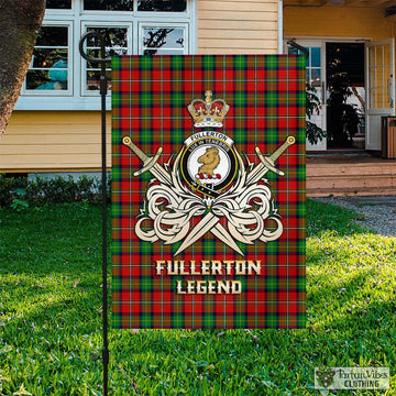 Fullerton Tartan Flag with Clan Crest and the Golden Sword of Courageous Legacy
