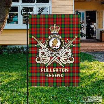Fullerton Tartan Garden Flag with Clan Crest and the Golden Sword of Courageous Legacy