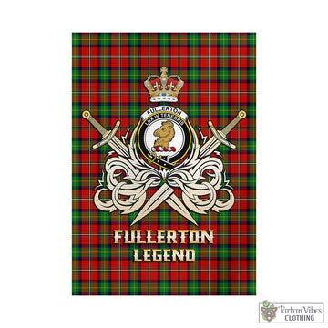 Fullerton Tartan Garden Flag with Clan Crest and the Golden Sword of Courageous Legacy