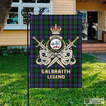 Galbraith Tartan Flag with Clan Crest and the Golden Sword of Courageous Legacy