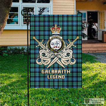 Galbraith Ancient Tartan Flag with Clan Crest and the Golden Sword of Courageous Legacy