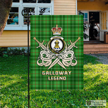 Galloway Tartan Garden Flag with Clan Crest and the Golden Sword of Courageous Legacy