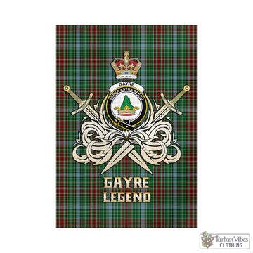 Gayre Tartan Garden Flag with Clan Crest and the Golden Sword of Courageous Legacy