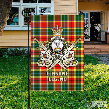 Gibson (Gibbs or Gibsone) Tartan Garden Flag with Clan Crest and the Golden Sword of Courageous Legacy