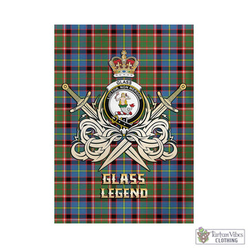 Glass Tartan Garden Flag with Clan Crest and the Golden Sword of Courageous Legacy