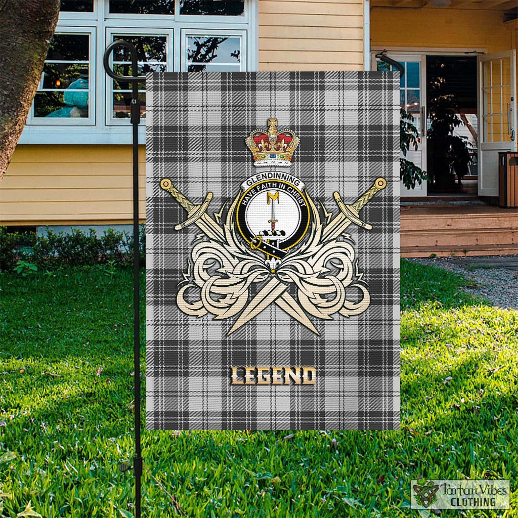 Glendinning Tartan Garden Flag with Clan Crest and the Golden Sword of Courageous Legacy Garden Flag - Tartan Vibes Clothing
