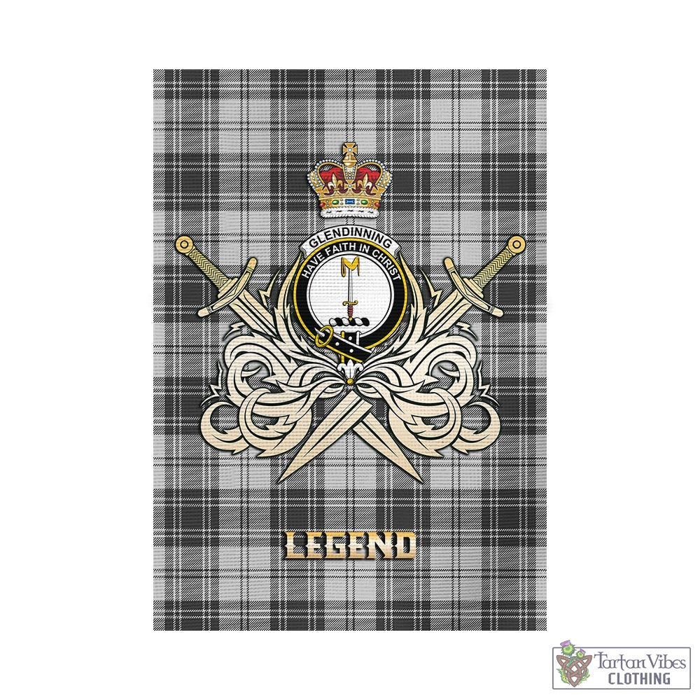 Glendinning Tartan Garden Flag with Clan Crest and the Golden Sword of Courageous Legacy - Tartan Vibes Clothing