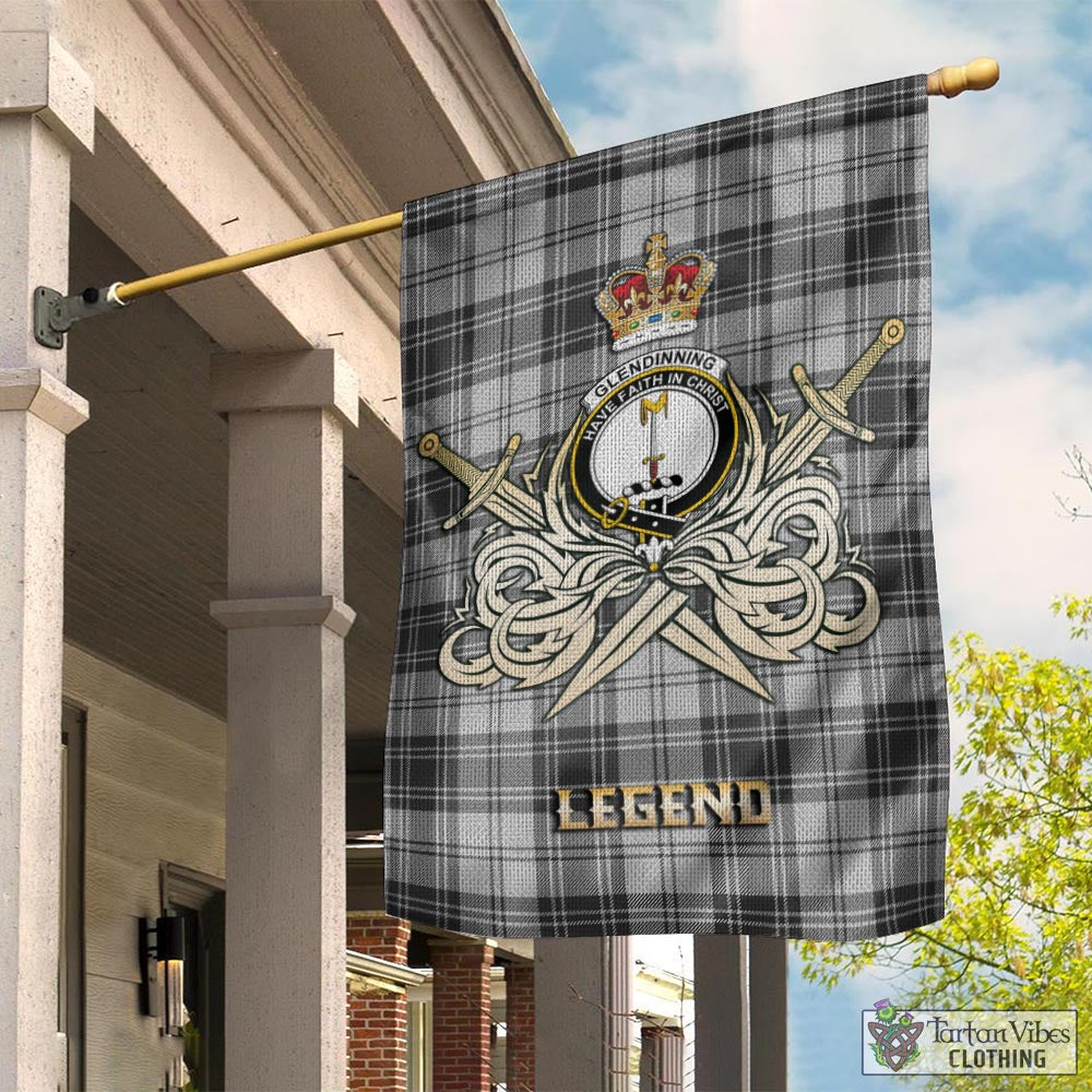 Glendinning Tartan Garden Flag with Clan Crest and the Golden Sword of Courageous Legacy - Tartan Vibes Clothing