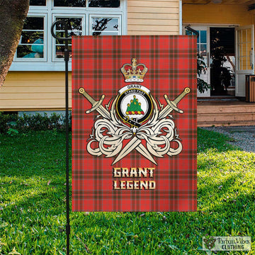 Grant Weathered Tartan Flag with Clan Crest and the Golden Sword of Courageous Legacy