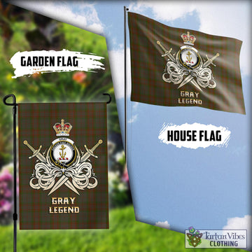 Gray Tartan Flag with Clan Crest and the Golden Sword of Courageous Legacy