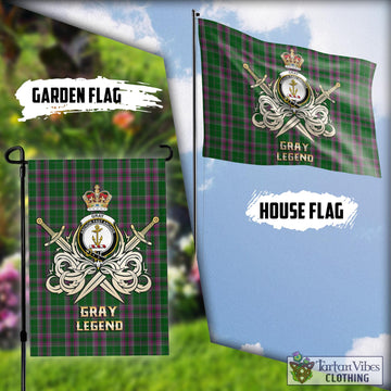 Gray Hunting Tartan Flag with Clan Crest and the Golden Sword of Courageous Legacy