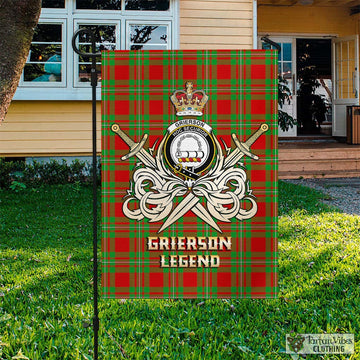 Grierson Tartan Garden Flag with Clan Crest and the Golden Sword of Courageous Legacy