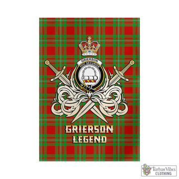Grierson Tartan Garden Flag with Clan Crest and the Golden Sword of Courageous Legacy