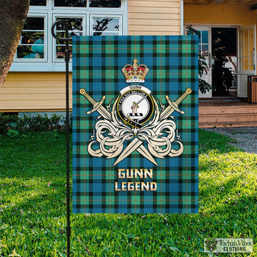 Gunn Ancient Tartan Flag with Clan Crest and the Golden Sword of Courageous Legacy