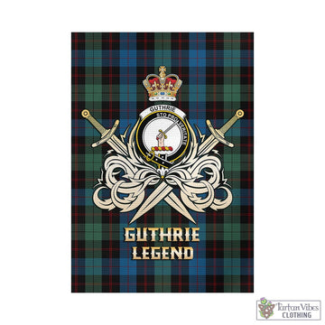 Guthrie Tartan Garden Flag with Clan Crest and the Golden Sword of Courageous Legacy