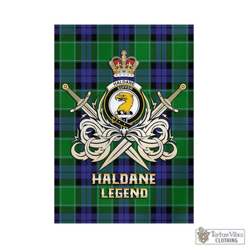 Haldane Tartan Garden Flag with Clan Crest and the Golden Sword of Courageous Legacy