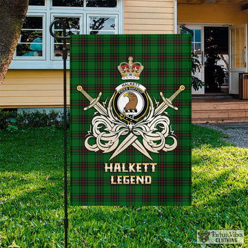 Halkett Tartan Flag with Clan Crest and the Golden Sword of Courageous Legacy