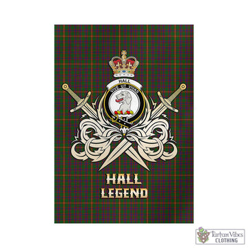 Hall Tartan Garden Flag with Clan Crest and the Golden Sword of Courageous Legacy