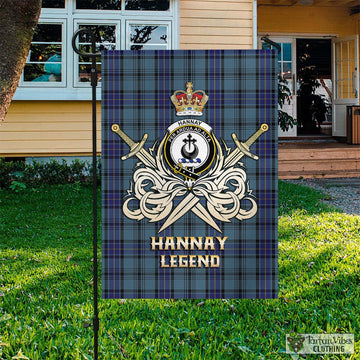 Hannay Blue Tartan Flag with Clan Crest and the Golden Sword of Courageous Legacy