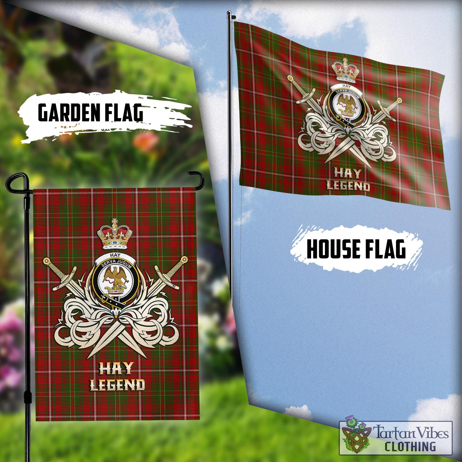 Tartan Vibes Clothing Hay Tartan Flag with Clan Crest and the Golden Sword of Courageous Legacy