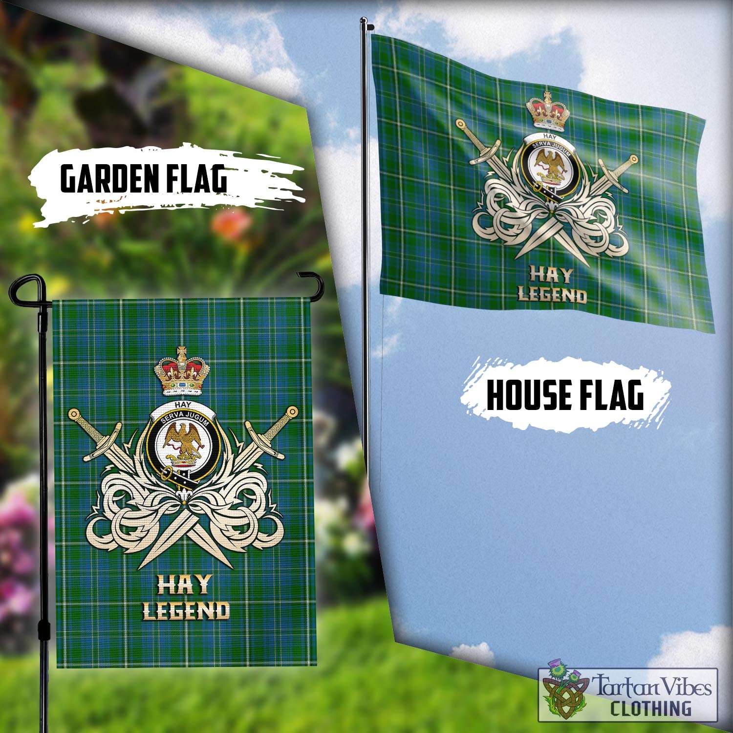 Tartan Vibes Clothing Hay Hunting Tartan Flag with Clan Crest and the Golden Sword of Courageous Legacy