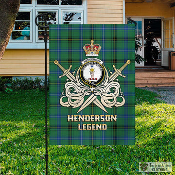 Henderson Ancient Tartan Flag with Clan Crest and the Golden Sword of Courageous Legacy