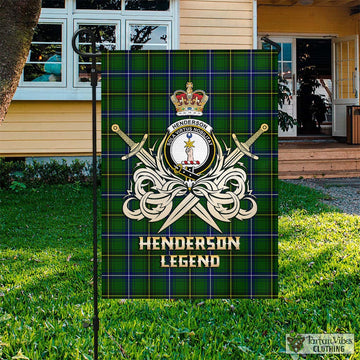 Henderson Modern Tartan Flag with Clan Crest and the Golden Sword of Courageous Legacy