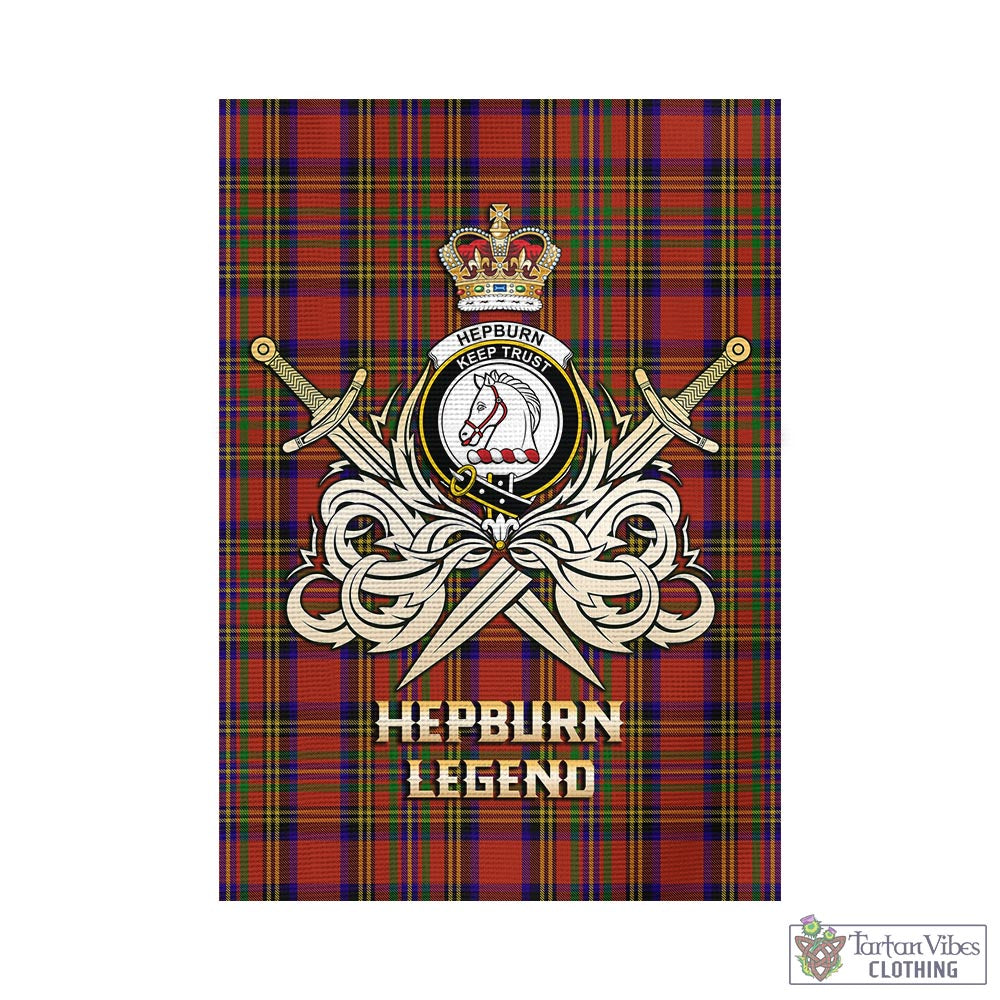 hepburn-tartan-flag-with-clan-crest-and-the-golden-sword-of-courageous-legacy