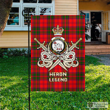 Heron Tartan Garden Flag with Clan Crest and the Golden Sword of Courageous Legacy