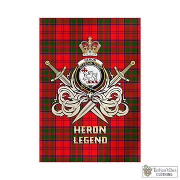 Heron Tartan Garden Flag with Clan Crest and the Golden Sword of Courageous Legacy