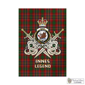 Innes Tartan Garden Flag with Clan Crest and the Golden Sword of Courageous Legacy