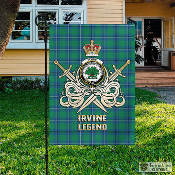 Irvine Tartan Garden Flag with Clan Crest and the Golden Sword of Courageous Legacy